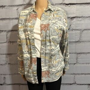 Vintage 1980’s Diane Von Furstenberg Flannel Bear Penguin Print Top Size Medium